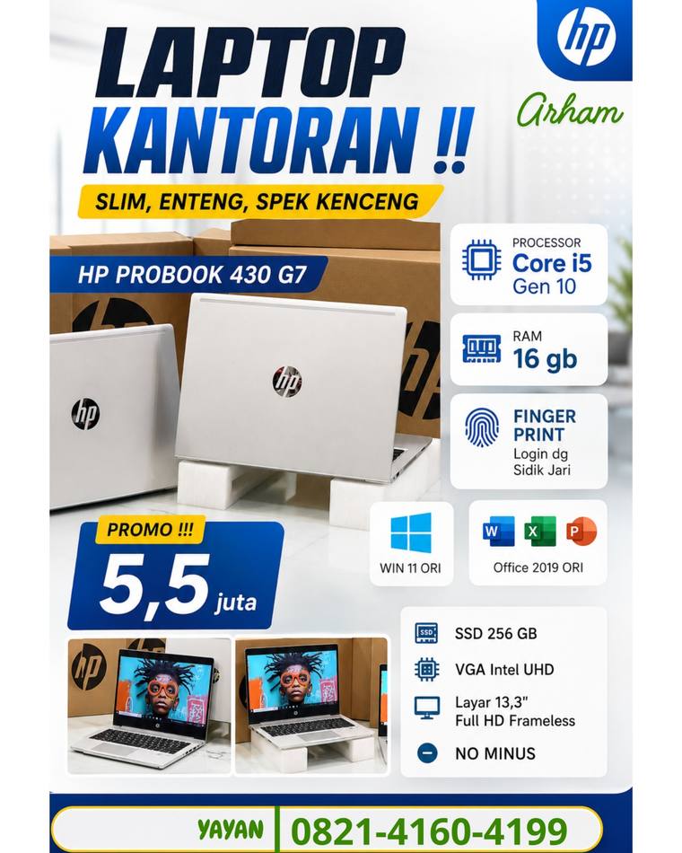 HP ProBook 430 G7 Core i5 Gen 10 untuk laptop kerja kantoran