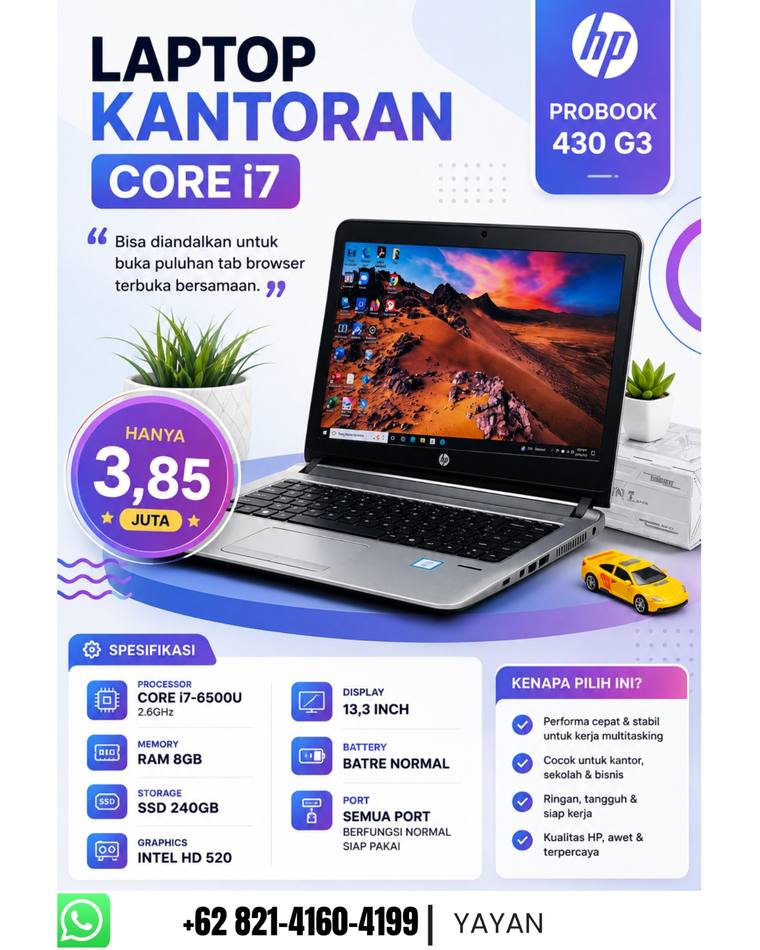 HP ProBook 430 G3 Core i7 untuk laptop kerja multitasking