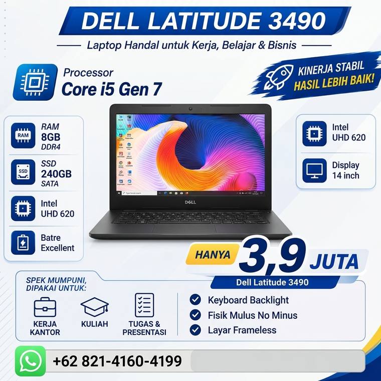 Dell Latitude 3490 Core i5 Gen 7 untuk laptop sekolah