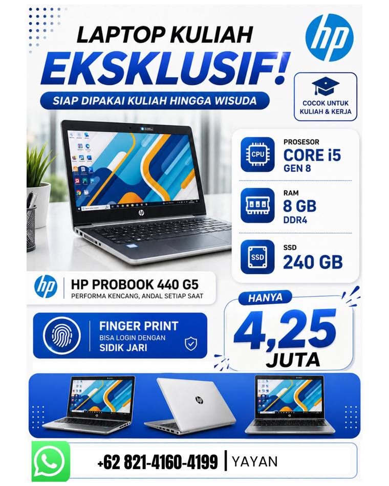 HP ProBook 440 G5 Core i5 Gen 8 untuk laptop kuliah hingga wisuda